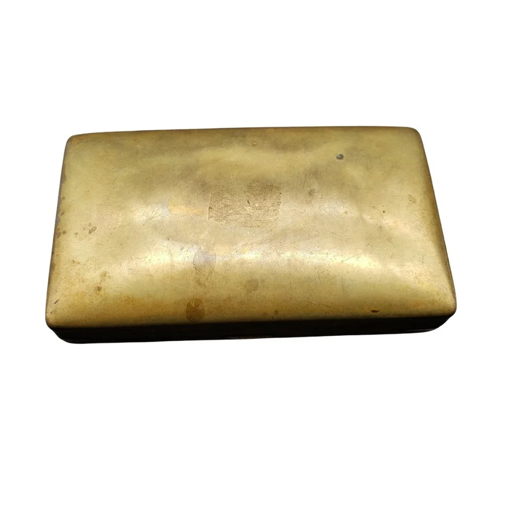 Antique ca 1900s Brass Metal Tobacco Snuff Box Engraved Wave Pattern Hinged Lid